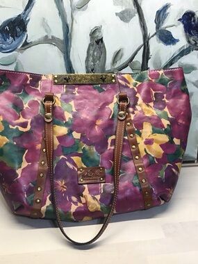 Patricia Nash XL Benvenuto Italian Leather Floral Tote, Lightweight, EUC
